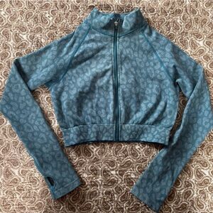 SHEIN Blue Leopard Print Cropped Hoodie